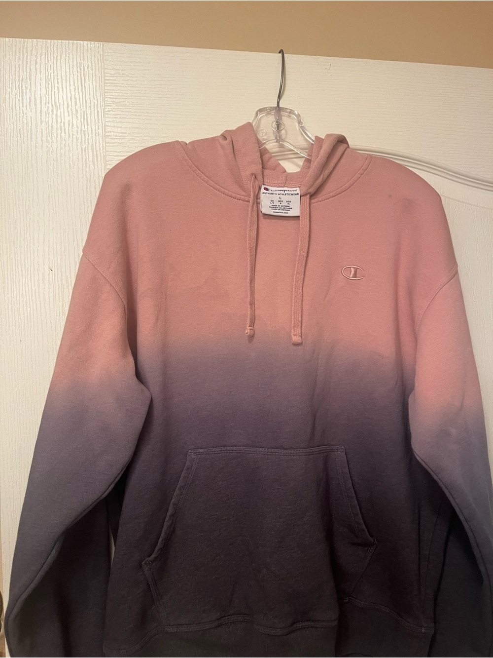 Champion Men's Pink to Charcoal Ombre Crewneck Hoodie